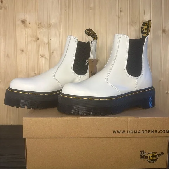 Dr. Martens 2976 White Platform Chelsea Boots - Picture 3 of 5